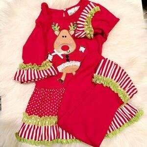 Rare Editions 3T Girls Reindeer Santa Tutu 2-pc Top/Bottom Set Clothes Preowned